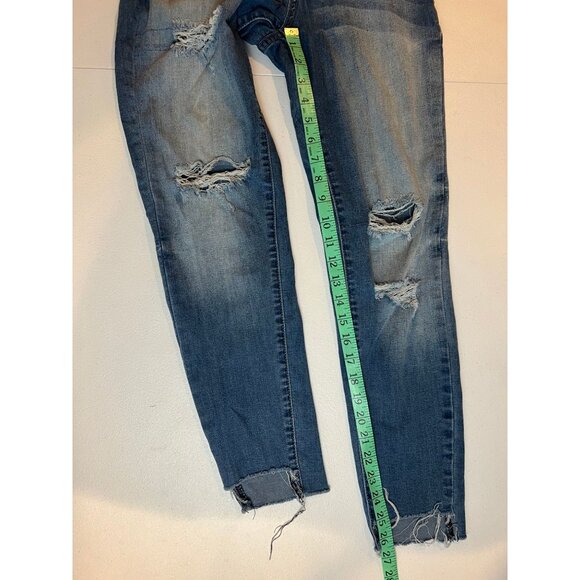 Kancan Los Angeles Skinny Jeans Raw Hem Distressed Mid Rise Blue Size 27 - Picture 5 of 10